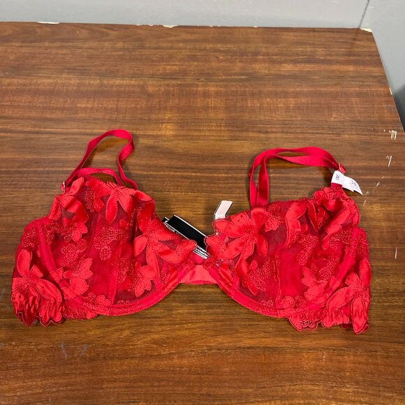 Victoria's Secret Very Sexy Low-Cut Demi Bra 34D Red Floral Lace - Picture 1 of 2